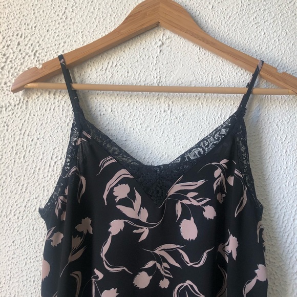 Halogen Black and Pink Printed Lace Tank Top Small - Picture 2 of 7